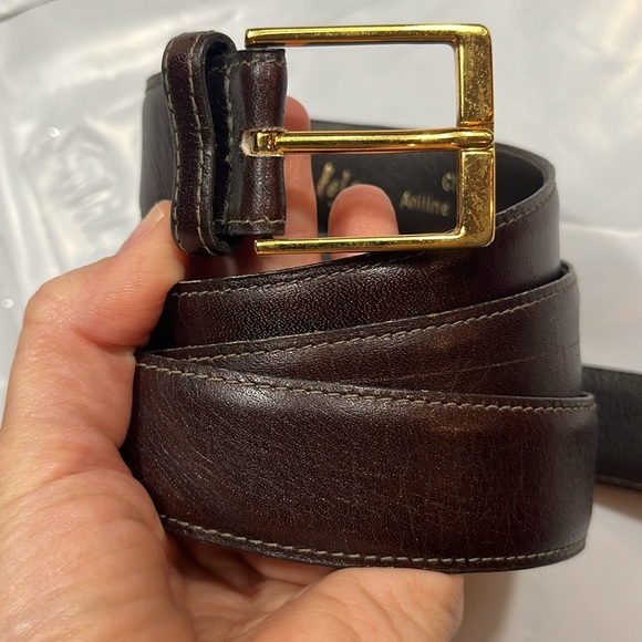 Lejon men’s 42 BROWN GLAZED ANILINE steerhide BELT fits 39-43” vtg BRASS BUCKLE - Picture 9 of 12